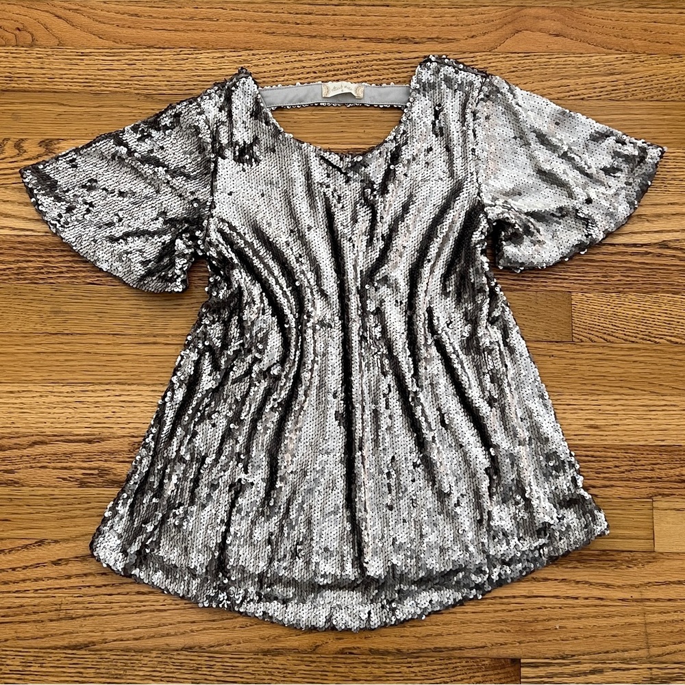 Altered State Flowy Sequin Short Bellsleeves Top